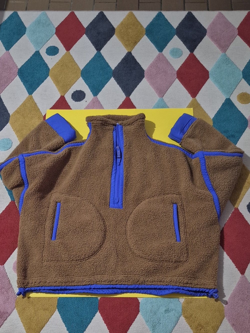Free People Brown Teddy Pullover with Blue Trim
